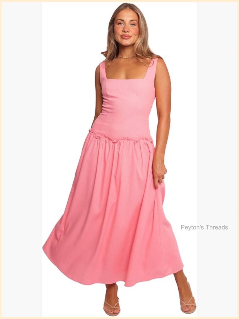 Midi A-Line Dress with Square Neck and Shirred Back